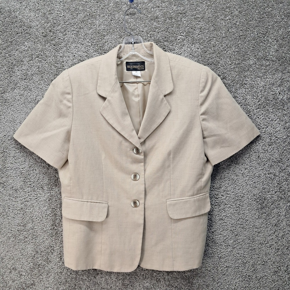 Requirements Petite Beige Short Sleeve Linen Blend Blazer Jacket Size 14P 8101